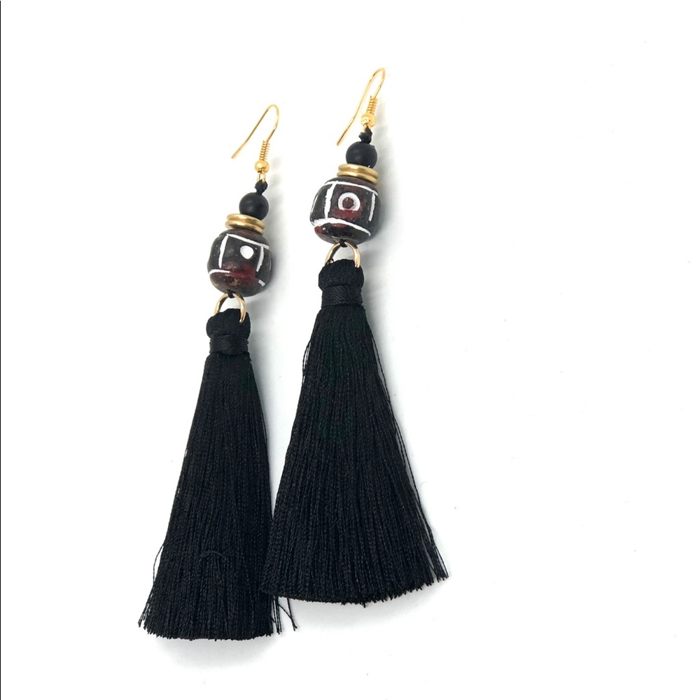 Tibetan Beaded Silk Tassel Earrings
